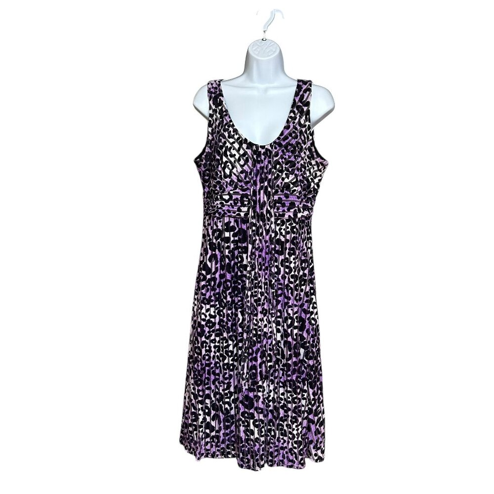 Bella D Purple Animal Print Babydoll Midi Dress - Size M